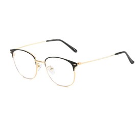 Shiratori New Vintage Fashion Half Frame Semi-Rimless Clear Lens Glasses, Black Gold…, One Size
