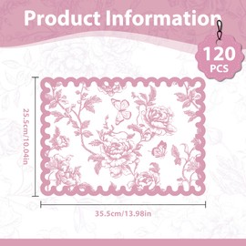 120 Pcs Pink Floral Paper Placemats 14 Inch Disposable Chinoiserie Floral Paper Placemats Scalloped Flower Decorative Table Mats for Dinner Table Birthday Wedding Bridal Tea Party Decor