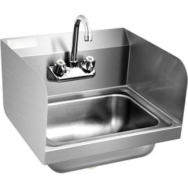 PETSITE Stainless Steel Hand Wash Sink with Faucet, Commercial Wall Mount Sink for Home Kitchen 17 x 15 Inches