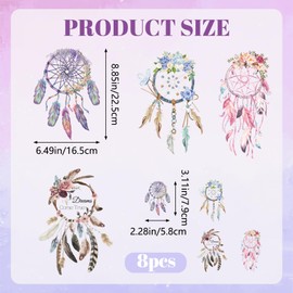 URROMA Dream Catcher Pattern Iron On Decals for Clothing, 8Pcs Transfer Patches Colorful Stickers Washable DIY for T-Shirt Jeans Backpacks Families Clothing Hat DIY Applique