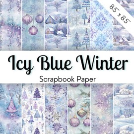 ICY BLUE WINTER Scrapbook Paper: Pastel Blue & Lavender Christmas Designs | Cute Winter Scenes With Snow, Christmas Trees, Baubles, Ornaments, Snowy ... Projects, Kids' Crafts, Collage, Frosty Vibes