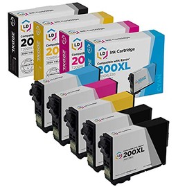 LD Products Remanufactured Ink Cartridge Replacements for Epson 200XL 200 XL High Yield (2 Black, 1 Cyan, 1 Magenta, 1 Yellow, 5-Pack) for XP-200, XP-300, XP-310, XP-400, WF-2520, WF-2530, WF-2540