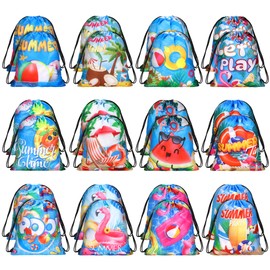 MIMIND 24 Pcs Summer Pool Drawstring Bags Beach Drawstring Backpack Party Favor Bags Goodie Backpack Bags for Hawaiian Party