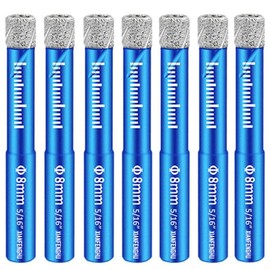7 PCS 5/16" Dry Diamond Core Drill Bits Set Drill Tile Hole Saws Vacuum Brazed with Round Shank U Type Slot Design for Ceramic Porcelain Tiles Marble Granite Quartz Glass Hard Materials