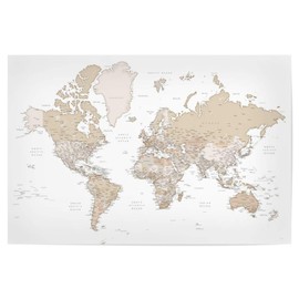 artboxONE Poster 30 x 20 cm Travel Detailed World Map Louie - Picture World Map Capitals Cities