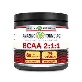 Amazing Formulas BCAA 2:1:1 Powder | 75 Servings | 6 Grams Per Serving | 1 Lb Unflavored Supplement | Made in USA