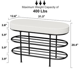 TinyTimes 3-Tier Shoe Bench, Heavy Duty Shoe Rack Bench, Shoe Organizer Shelf, Ideal for Entryway, Living Room, Soft Cushion with Leathe,Holds Up to 400 lbs -White, 32"