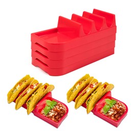 Taco Holder Set of 4 - Large Plastic Tray Plates Hold Up to 3 Soft and Hard Tacos - Colorful Rack for Home, Party, Kids