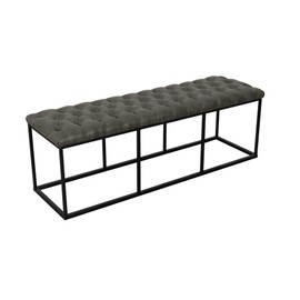 HomePop Upholstered Button Tufted Decorative Bench with Metal Base, Gray Faux Leather