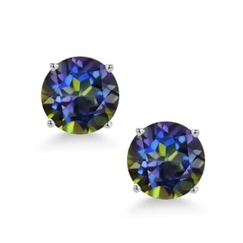 Gem Stone King 14K White Gold 6MM Round Gemstone Birthstone Screw Back Stud Earrings | White Gold Stud Earrings For Women Men