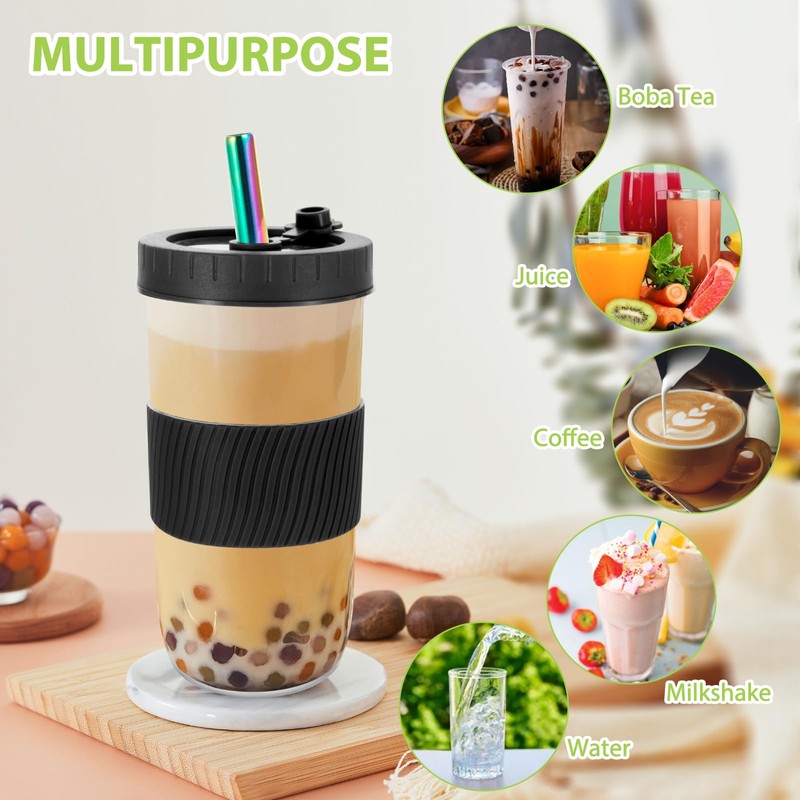 Esilihom Bubble Tea Cup, 2 Pack Reusable Bubble Tea Cup
