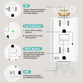 XimaoEase 5-Pack GFCI Outlet 15 Amp, Self-Test GFI Electrical Receptacle with LED Indicato, Tamper & Weather Resistant (TR/WR), UL Listed, LED Indicator, Wall Plate Included,Screwless Matte White
