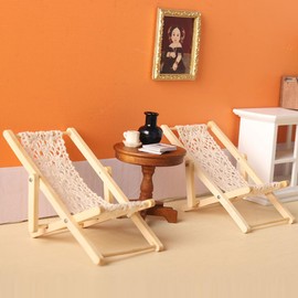 KARLOR Miniature Leisure Chair 2 Pieces Miniature Deck Chair Knitted Lounge Chair Mini Sleeping Chair Chairs 1:12 Dollhouse Scene Micro Landscape Decoration Mini Furniture Dollhouse Mini Beach