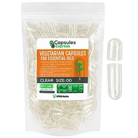 XPRS Nutra Size 00 Empty Capsules - Clear Veggie Capsules for Essential Oils - Capsules Express Empty Vegetable Capsules for Essential Oils- DIY Oil F