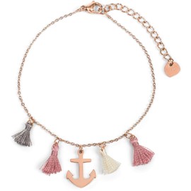 styleBREAKER 05040166 Women's Stainless Steel Bracelet with Anchor Charm and Tassels, Anchor Chain, Jewellery, Stainless Steel