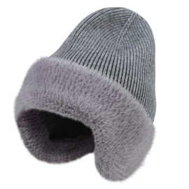 KDVOG Winter Fleece Line Beanie with Earflap for Men Women, M/L/XL/XXL Outdoor Warm Thermal Knitted Hat Stocking Caps(Gray,M/L)