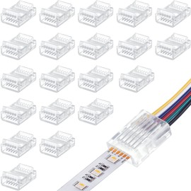 RGB LED Light Strip Connectors 20 Waterproof LED Adapter Connectors Transparent Solderless LED Light Strip Connectors for Strip Light Unwired Gapless Track Lighting Connector 5V 12V 24V (6 Pin, 12 mm)