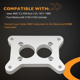 HQPASFY Carburetor Adapter Plate with Throttle Linkage Compatible with Jeep AMC CJ 258 4.2L 6 Cylinder, BBD Carter to Ford Motorcraft 2100 2150 Swap