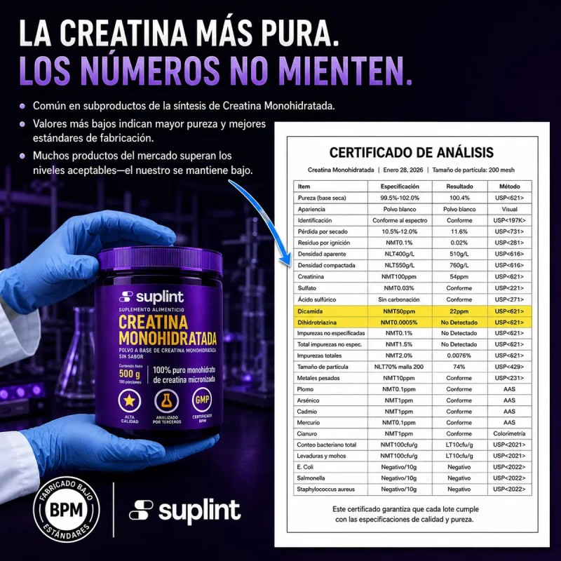 Creatina Monohidratada Suplint 500 Polvo Ultrafino Fuerza Resistencia