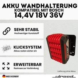 ULROAD 5x Akkuhalter kompatibel mit Bosch Professional 14,4V 18V 36V Akku Wandhalterung Wand Halter GBA ProCore AMPShare Accus