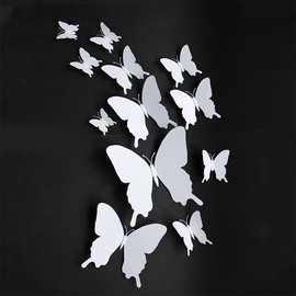 ANCLLO 24PCS 3D Butterfly Wall Decal Removable Stickers Decor for Room Decoration Home and Bedroom Mural-White