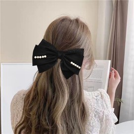 Bow Clips for Hair Bows for Women Girls Pearl Hair Clip Black Bow Barrette for Women Girls Bowknot Hair Clip for Girls Pearl Hair Clips with Bows Barrettes