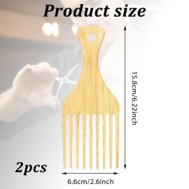 Xthrotsenk 2 Pack Bamboo Afro Hair Pick Comb Set - Natural Anti-Static Wide-Tooth Detanglin