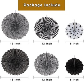 Myafqsj Black and Gold Party Decorations 20Pcs Party Decorations Whit Pom Poms Hanging Paper Fans, Hanging Swirls, Pennant, Garland String for Birthday Wedding Party Decorations