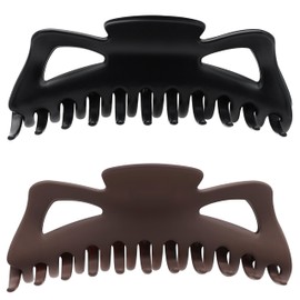 Extra Large Claw Clips for Thick Hair and Long Hair, 2 Pack XXl Jumbo Claw clips, Oversized Matte Non-slip Butterfly Hair Clips for Women, Big Strong Hold Jaw Clip, Black and Brown