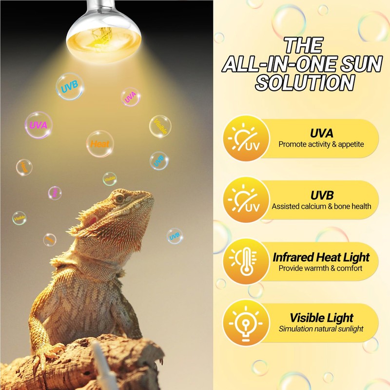 REPTI ZOO 2PACK Reptile Heat Lamp Bulb, 100W Full Spectrum