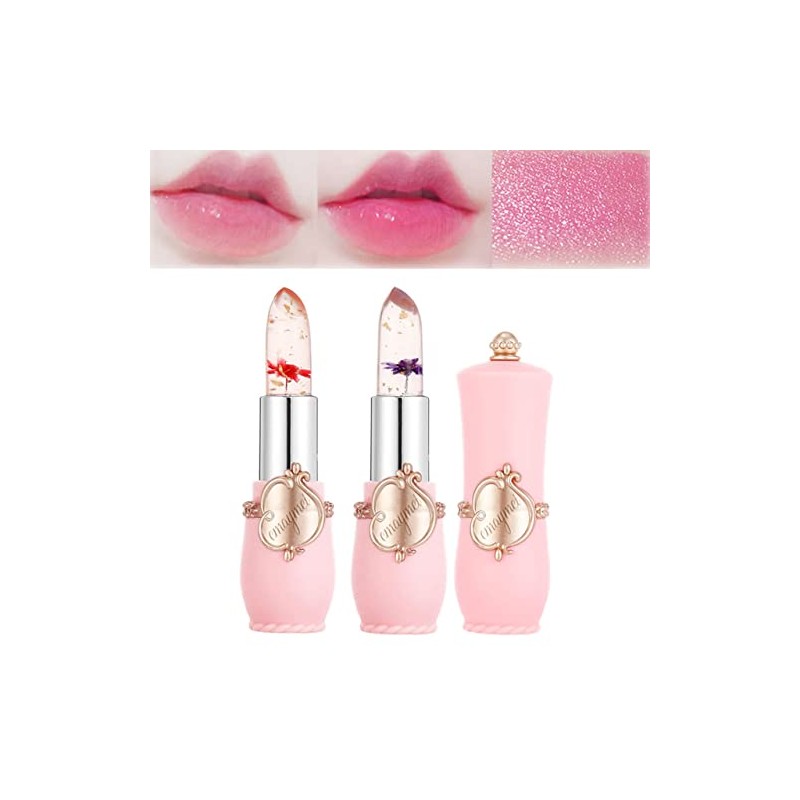 2pcs Jelly Clear Crystal Flower Magic Lipstick Color Changing Tinted