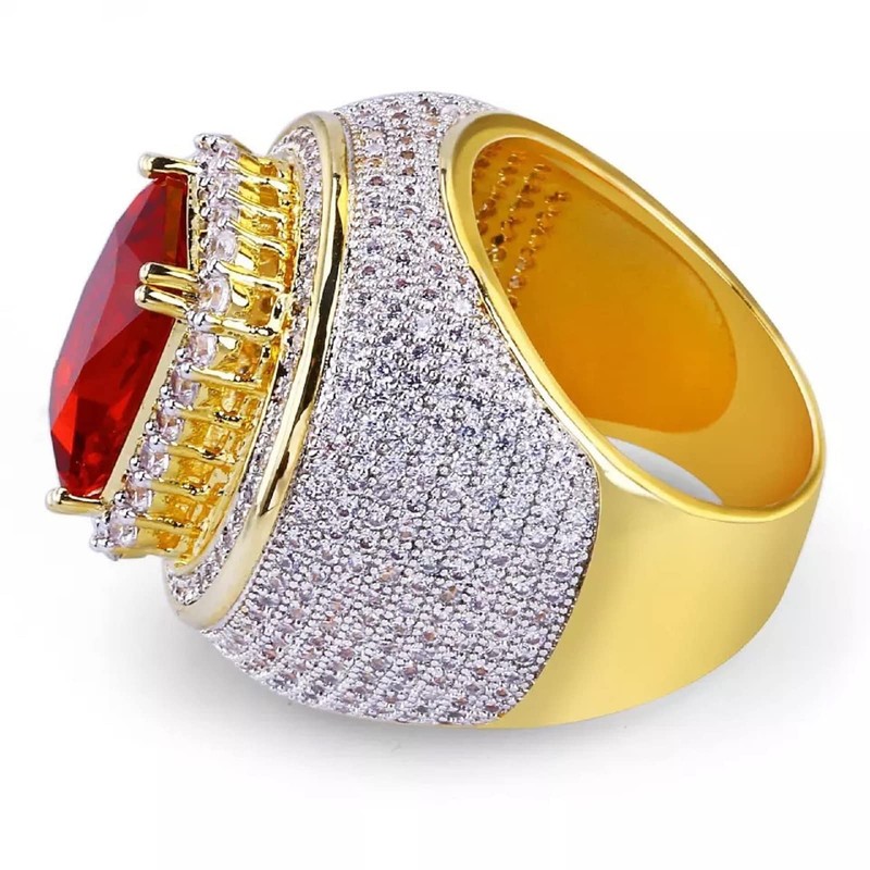 Htayekog 18K Gold Cluster Lab Simulated Diamond Band Micropave Mens