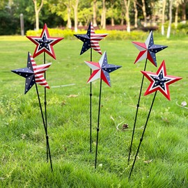 WKHOMEDECO 6 Pcs 4th of July Decorations Outdoor,22" Patriotic Metal Barn Stars Decorative Garden Stakes for Independence Day,Americana Patriotic Yard Signs Decor for Garden Lawn Porch
