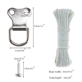 NACTECH Frame Hanging Kit 10m 3mm Picture Hanging Cord Wire for Picture Photo Frame Painting Hanger with 10 D-Ring Hanging Hooks and 20 Screws
