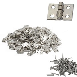 Samcos Flat Hinges, 0.3 x 0.4 inches (8 x 10 mm), Set of 50, Mini Hinges, Hinges for Wooden Boxes, Hardware for Doors, Handmade Parts, DIY Woodworking, Furniture Repair, 4 Holes, Screws Included