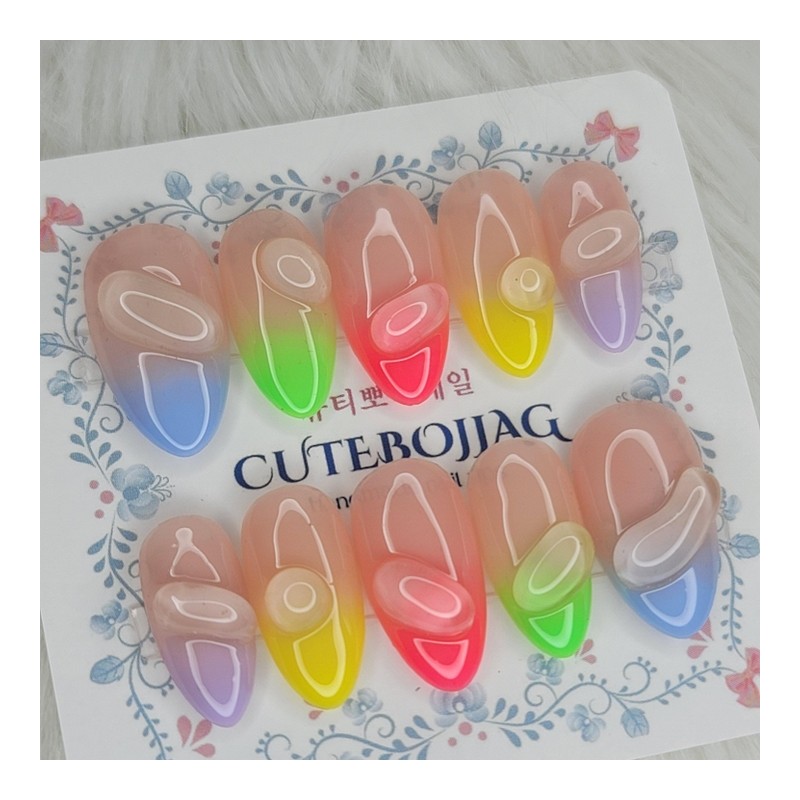 Pastel water drop handmade nail tips - Almond S /