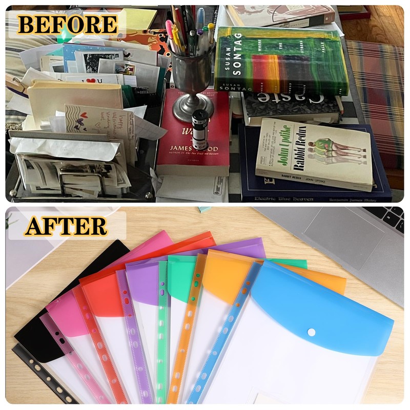Plastic Wallets A4 Punched Pockets, 14 Pack Expandable Plastic Folders