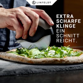 LINFELDT® Pizza Wheel Stainless Steel - Sharp with Blade Guard for Dishwasher - Handy Pizza Cutter Large - Safe Pizza Roller - Removable in Black
