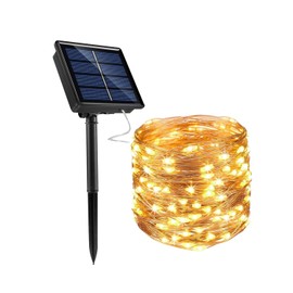 Outdoor Waterproof Solar Powered Copper Wire String Lights Bendable 33ft 100 Mini Micro Small Amber LEDs Twinkle Fairy Starry Firefly Rope Lighting Wedding Party Garden Yard Patio Gate Tree Decoration