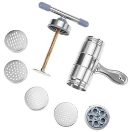 QWORK Stainless Steel Noodle Maker, Manual Pasta Machine with 5 Noodle Moulds, Pasta Press Noodle Machine