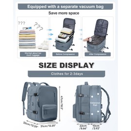 VGCUB Vacuum Backpack Travel with Pump, Vacuum Seal Compression Bags For Clothing Travel Essentials Carry on Luggage Laptop Backpack, Waterproof Personal Item Bag for Women Men Expansion Royal Blue