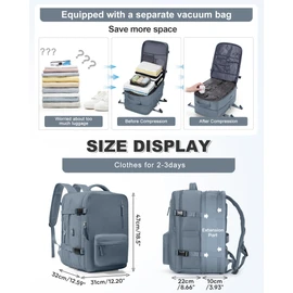 VGCUB Vacuum Backpack Travel with Pump, Vacuum Seal Compression Bags For Clothing Travel Essentials Carry on Luggage Laptop Backpack, Waterproof Personal Item Bag for Women Men Expansion Royal Blue