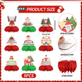 Bekecidi 9PCS Christmas Honeycomb Centrepieces, Christmas Honeycomb Table Topper Paper Christmas Decorations Red Green Honeycombs Balls for Christmas Party Decorations Indoor Outdoor