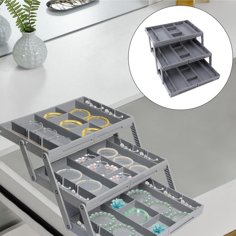 Fockety Drawer Organizer, Multi Level Collapsible Drawer Organizer with Adjustable