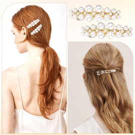 MBAIYO 2Pcs Pearl Hair Clips, Elegant Pearl Barrettes with Pins French Hair Jewelry Hairpins Elegant Barrettes Wedding Brides Clips Accessories for Women Party Daily Use