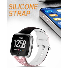 LNZLKING Sport Band Compatible with Versa 4/3, Sense 2 - Elastic Replacement Wristbands for Women & Men (Pink Glitter)