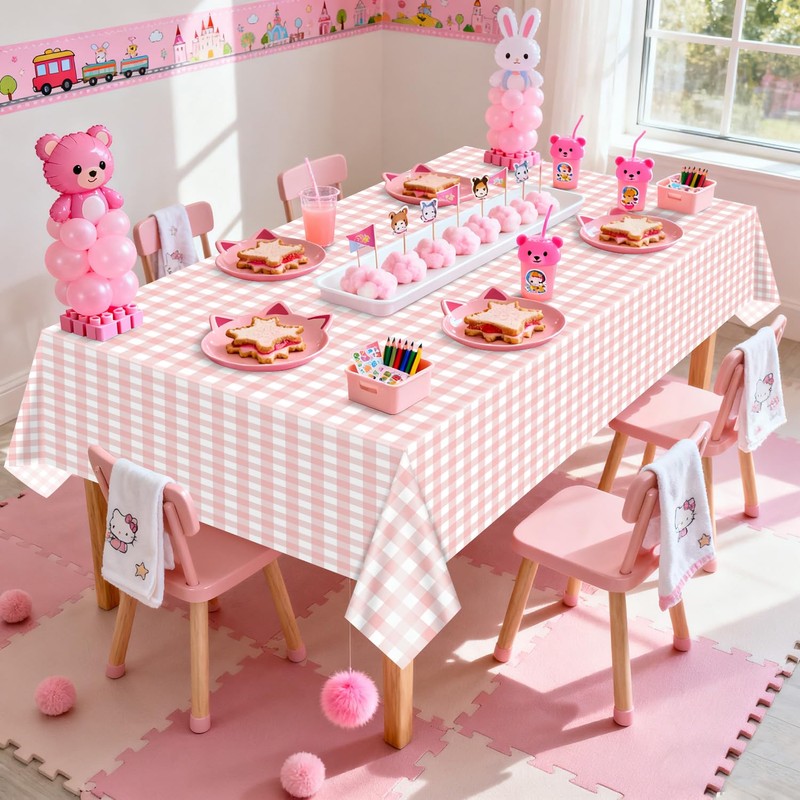 4 Pack Pink Gingham Tablecloths, Pink and White Checkered Tablecloths