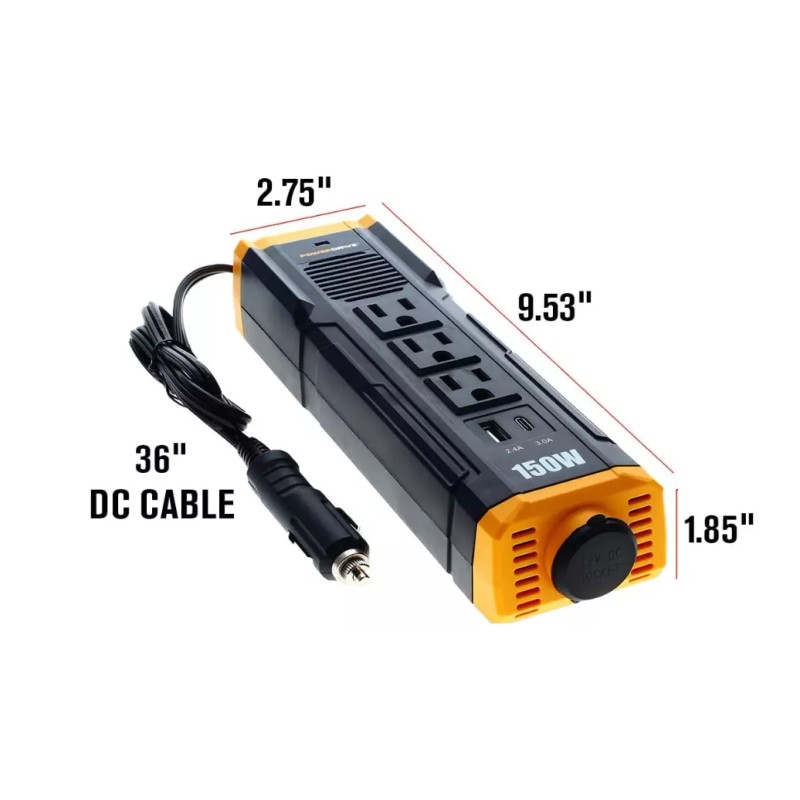 PowerDrive PWD150S 150-Watt Power Strip three AC outlets Dual USB
