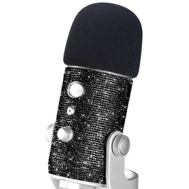 YOUSHARES Microphone Pop Protector for Blue Yeti - Cute Bling Diamond Shiny Skin, Glitter Sticker with Mic Wind Protection Pop Filter Compatible with Blue Yeti Microphones (Black)