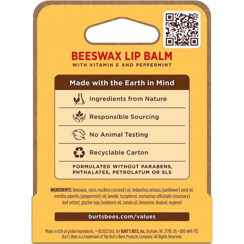 Burt's Bees Lip Balm, Lip Moisturizer With Responsibly Sourced Beeswax,